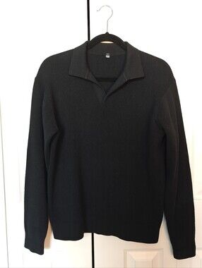 Muji Men's Johnny Collar Ribbed Sweater - Black/Small